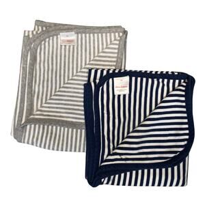 Hanna Andersson Baby & Toddler Strip Blanket Blue Gray %100 Cotton - Lot 2